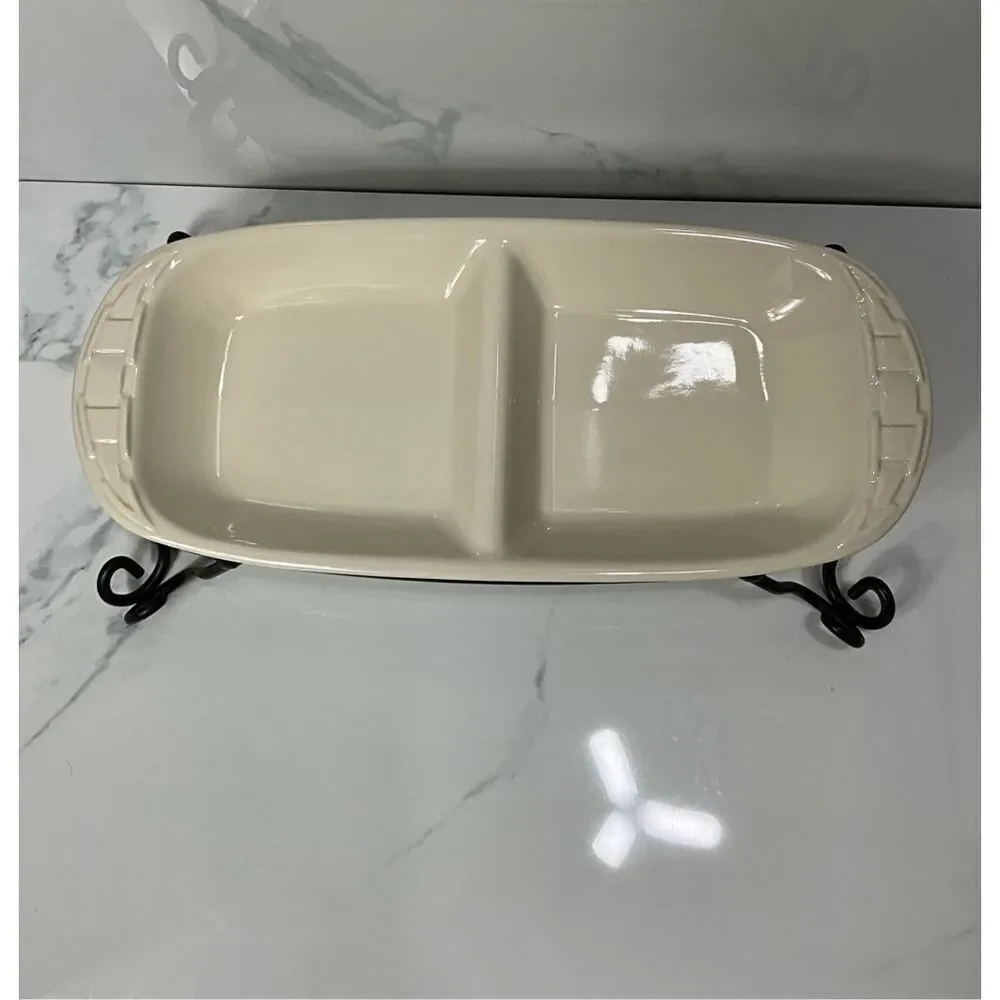 LONGABERGER Rectangle Divided Relish Dish with Stand